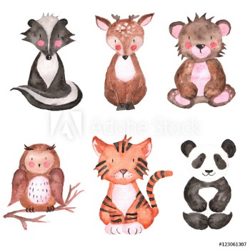 Picture of Woodland Animals Set of Watercolor Illustrations Hand-painted forest Cute baby 